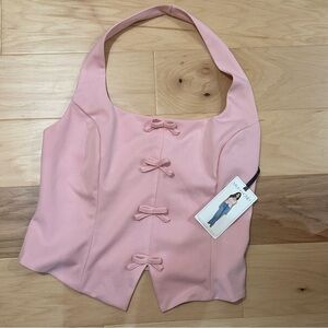 Pink bow detail front halter top  – coquette balletcore Y2K going out top